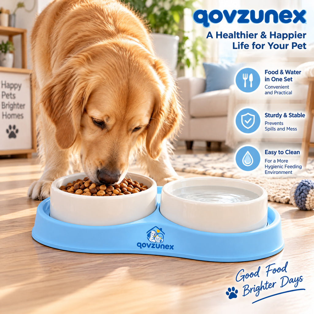 qovzunex Double Food & Water Bowl Set — product features