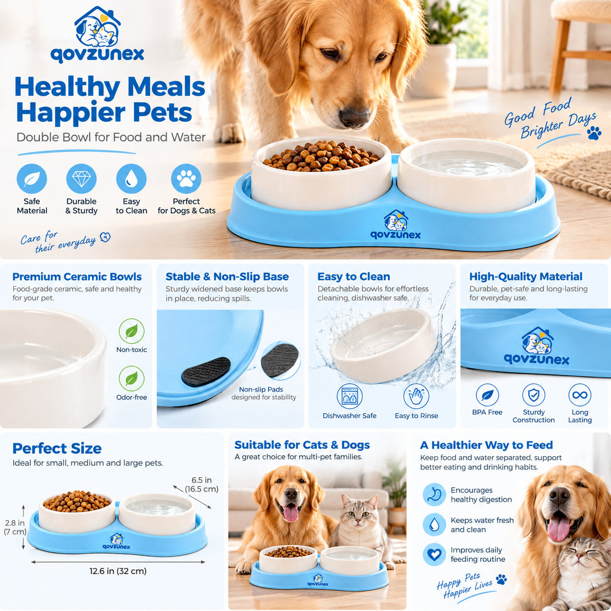 qovzunex Double Food & Water Bowl Set — use and care