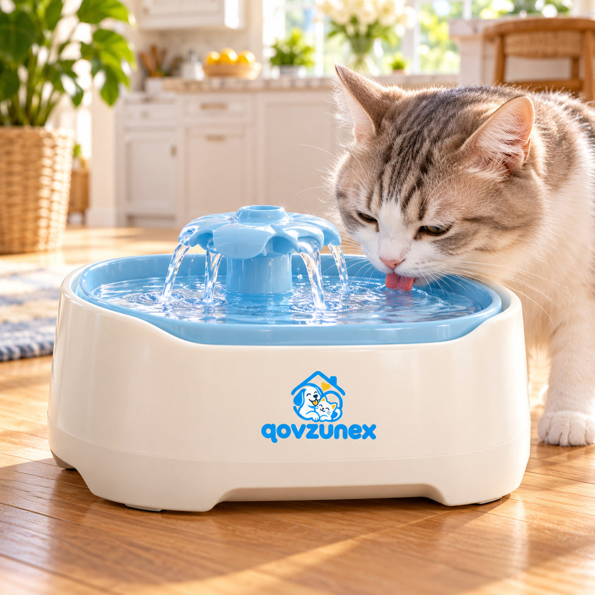qovzunex Flower Pet Water Fountain — pet and home setting