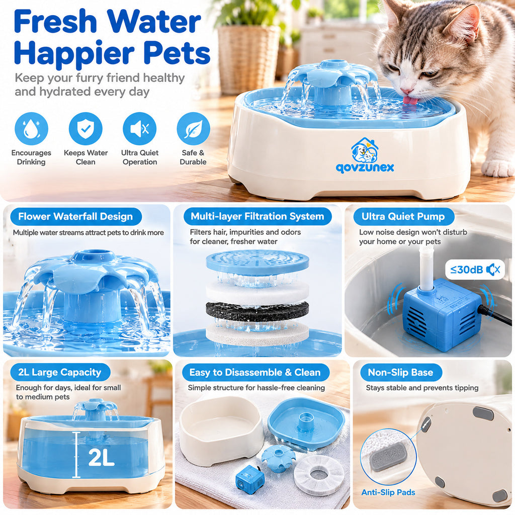 qovzunex Flower Pet Water Fountain — design details
