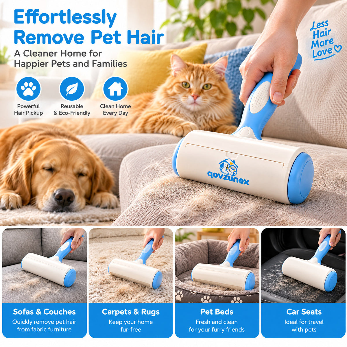 qovzunex Reusable Pet Hair Remover Roller — product features