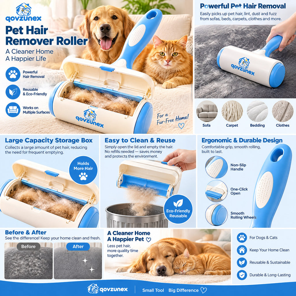 qovzunex Reusable Pet Hair Remover Roller — use and care