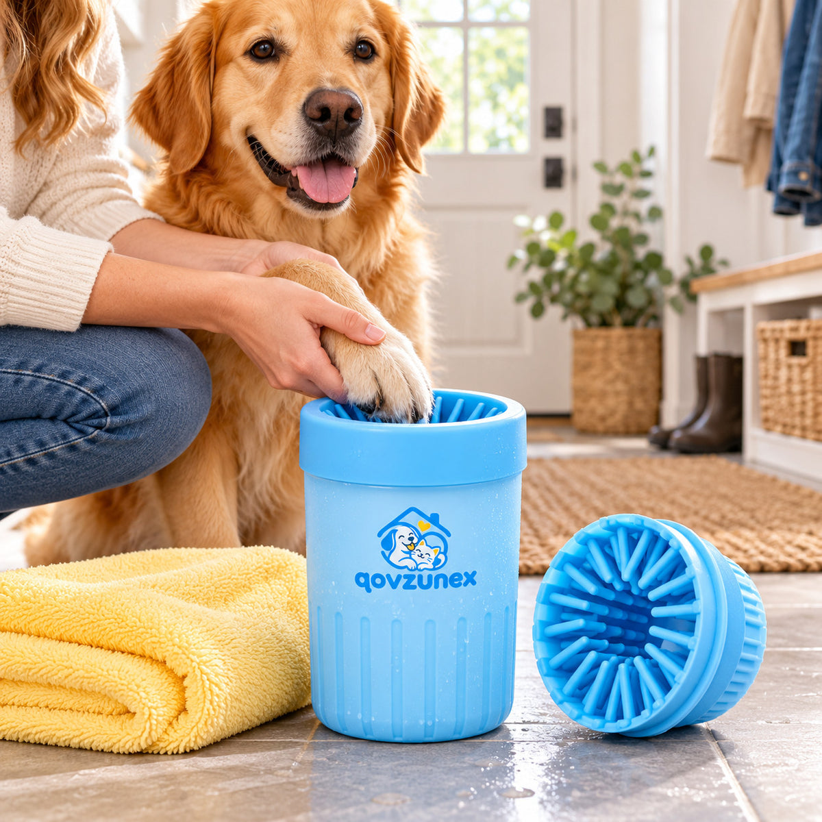 qovzunex Dog Paw Cleaning Cup — pet and home setting