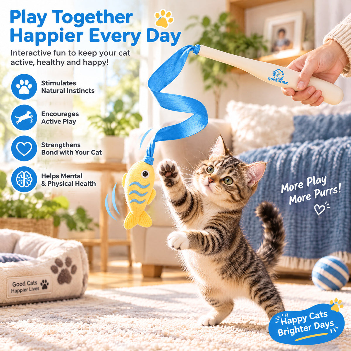 qovzunex Fish & Ribbon Cat Teaser Wand — product features