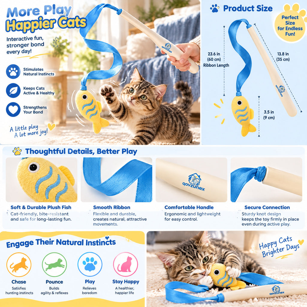 qovzunex Fish & Ribbon Cat Teaser Wand — use and care