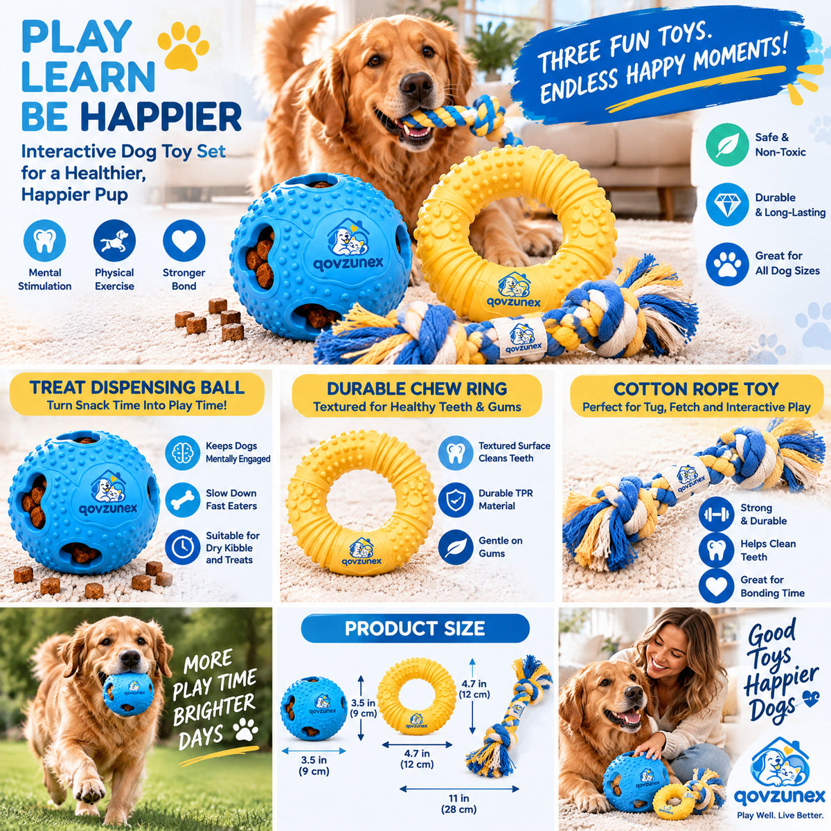 qovzunex 3-Piece Dog Toy Set — use and care